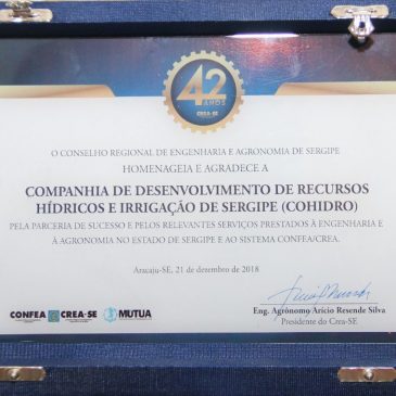 Cohidro é homenageada pelo Crea-SE em sua última plenária do ano